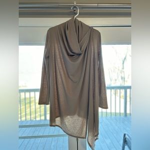 Tan multipurpose cardigan and drape waterfall top